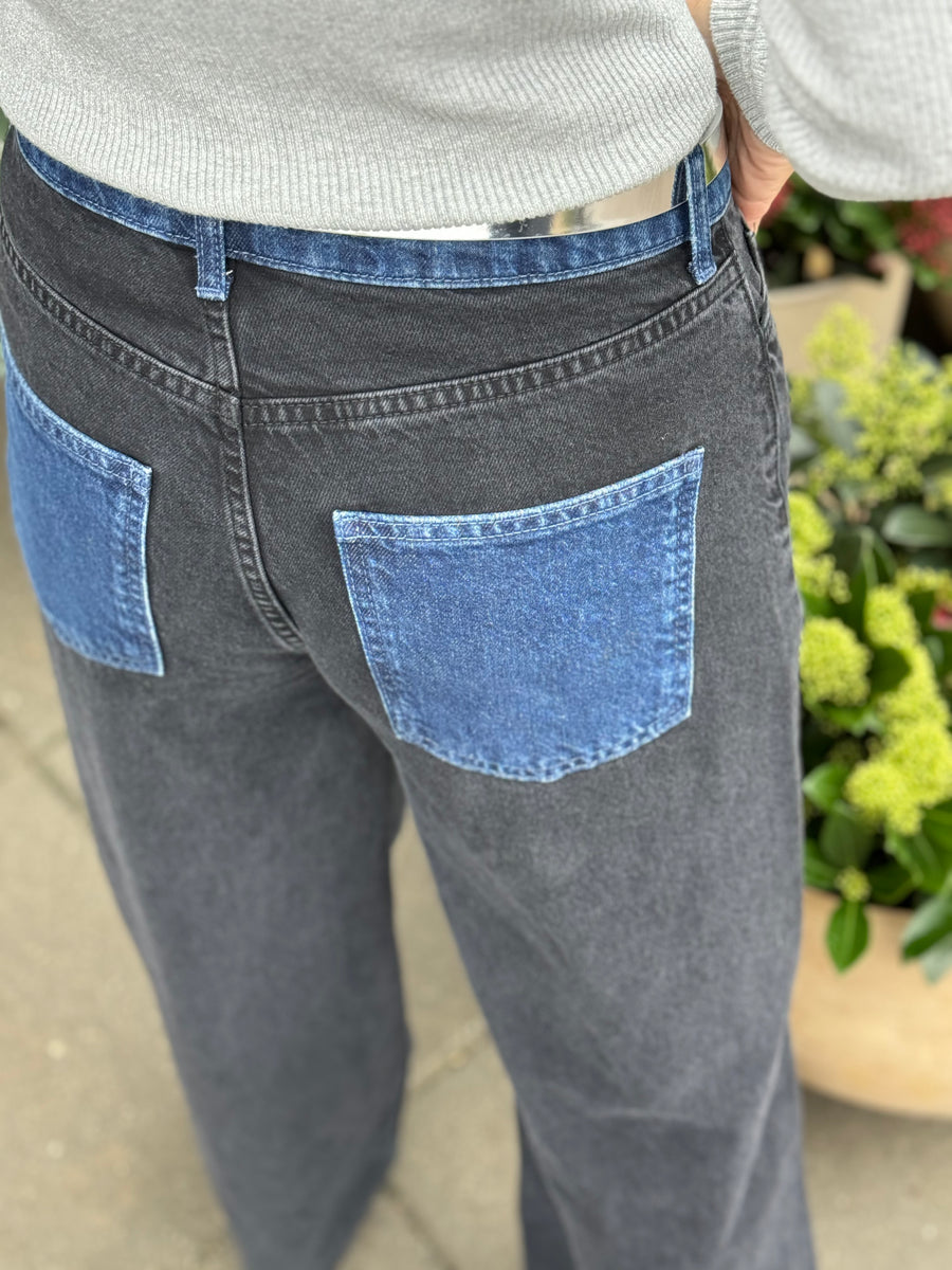 Object Objmoji Beate Wide Jeans - Black Denim/Medium Blue