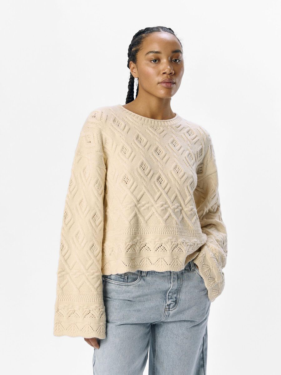 Object Objalyssa LO L/S Knit Pullover - Sandshell/Melange