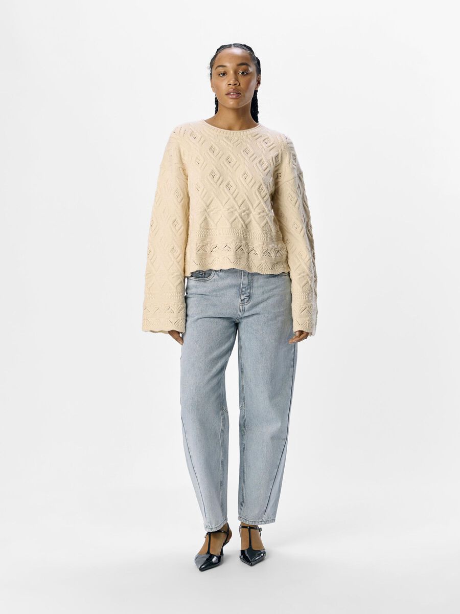 Object Objalyssa LO L/S Knit Pullover - Sandshell/Melange