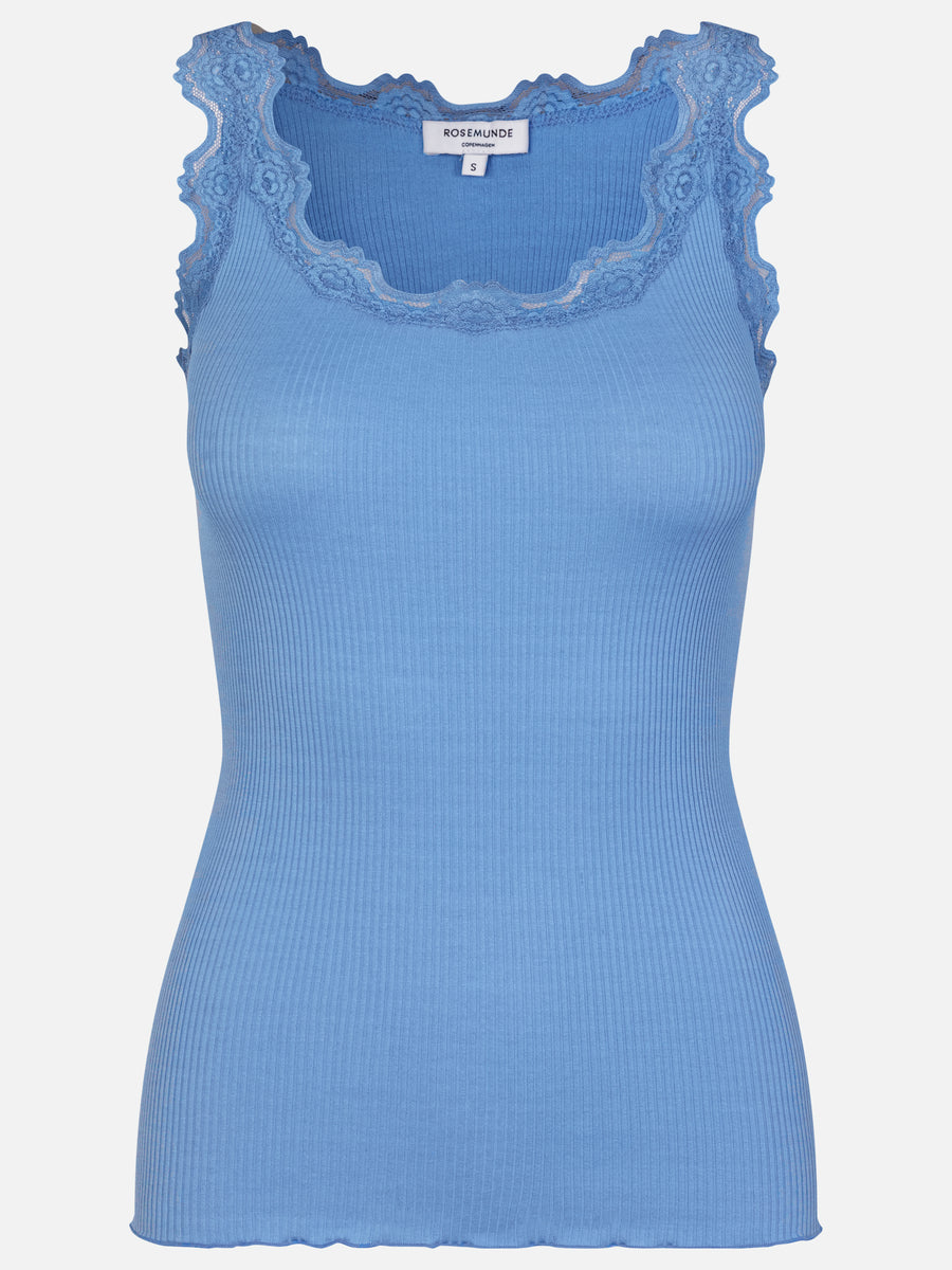 Rosemunde Silk Top w/ Lace - Blue Heaven