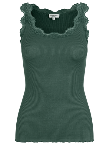 Rosemunde Silk Top w/ Lace - Forest