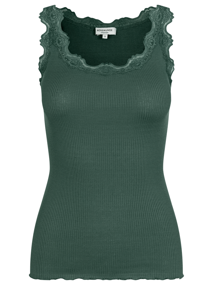 Rosemunde Silk Top w/ Lace - Forest