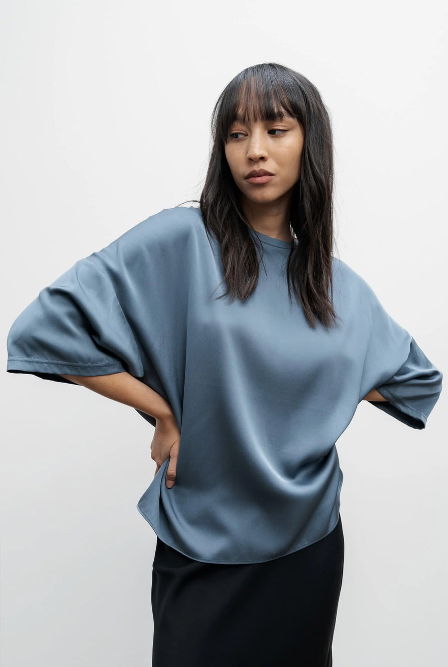 Ahlvar Gallery Thess Silk Tee - Steel Blue