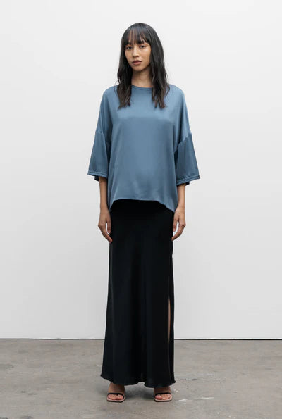 Ahlvar Gallery Thess Silk Tee - Steel Blue