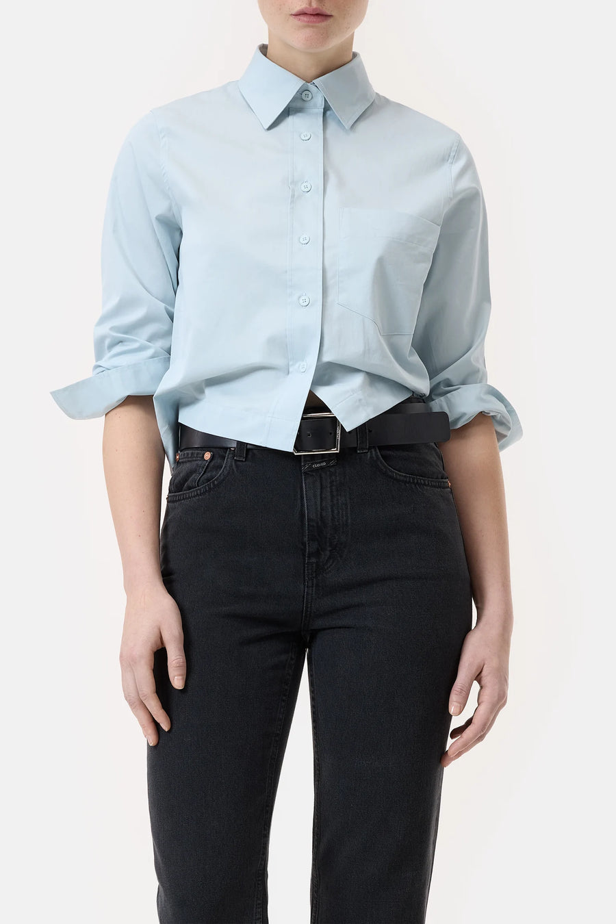 Closed Cropped Shirt - Light Sky Blue