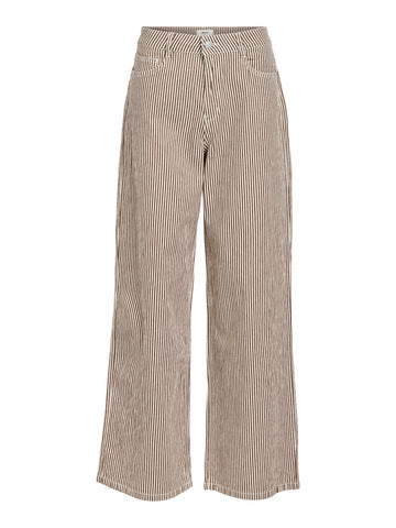 Object Moji MW Wide Long Jeans - Sandshell, Brown Stripes